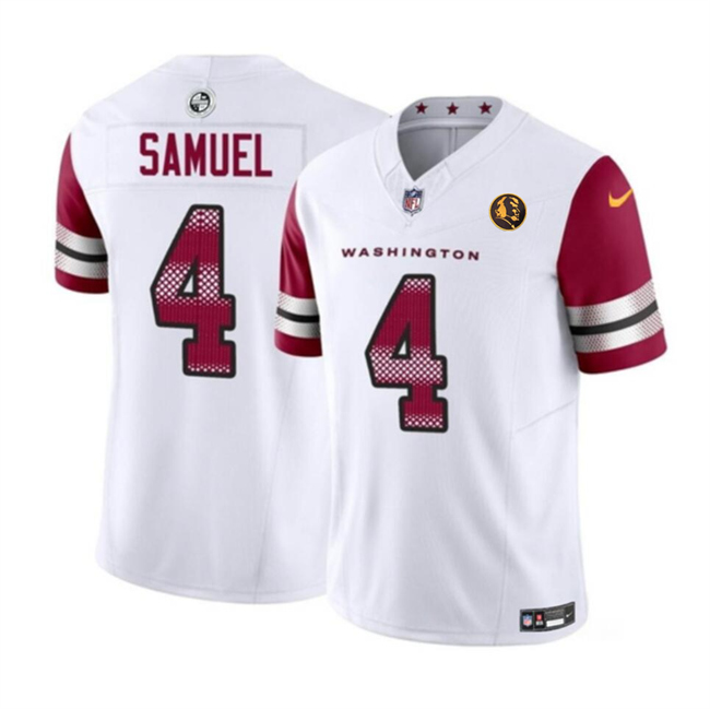 Men's Washington Commanders #4 Curtis Samuel White 2023 F.U.S.E. With John Madden Patch Vapor Limited Football Stitched Jersey